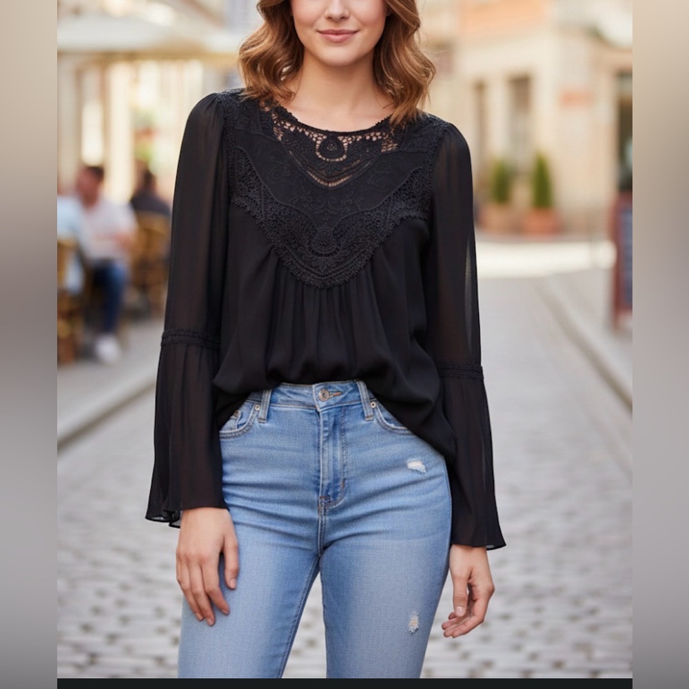 Indigo Thread Co. Small Elegant Black Lace Hem Top Whymsigoth Vamp Regency Victo